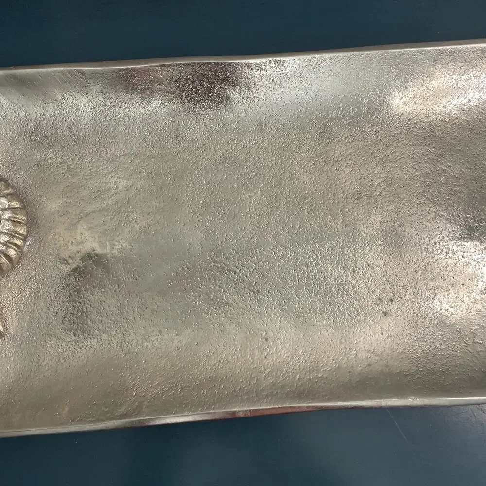 Z GALLERIE Silver Nautilus Sea Snail Handles Coastal Serving Decorative Tray